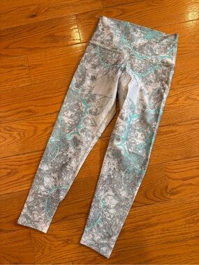 Buddha B*tch Activewear Leggings Gray Teal Print Yoga Pants Small